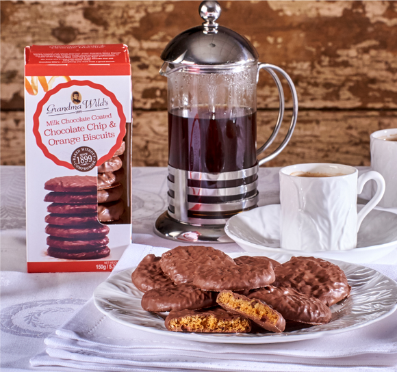 Grandma Wild's Milk Chocolate Coated Chocolate Chip & Orange Biscuits - 150g