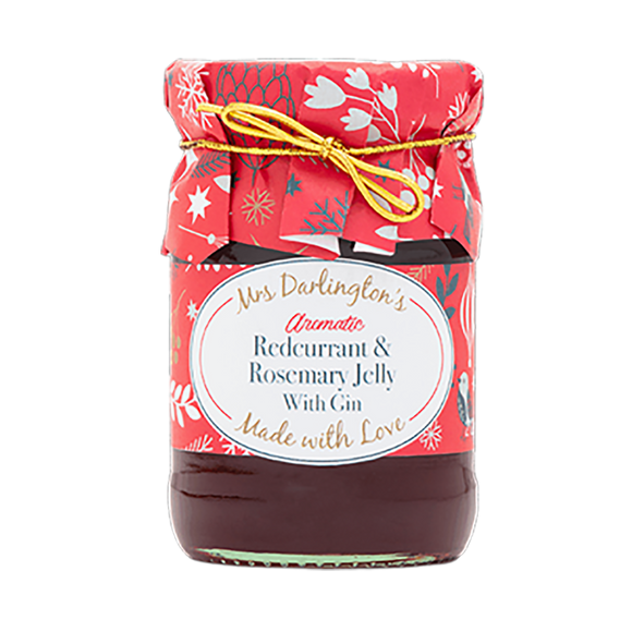 Mrs Darlington's Redcurrant & Rosemary Jelly with Gin - Christmas Gold Tie - 212g
